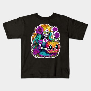 Anime Elegance: La Catrina Reimagined Tee Kids T-Shirt